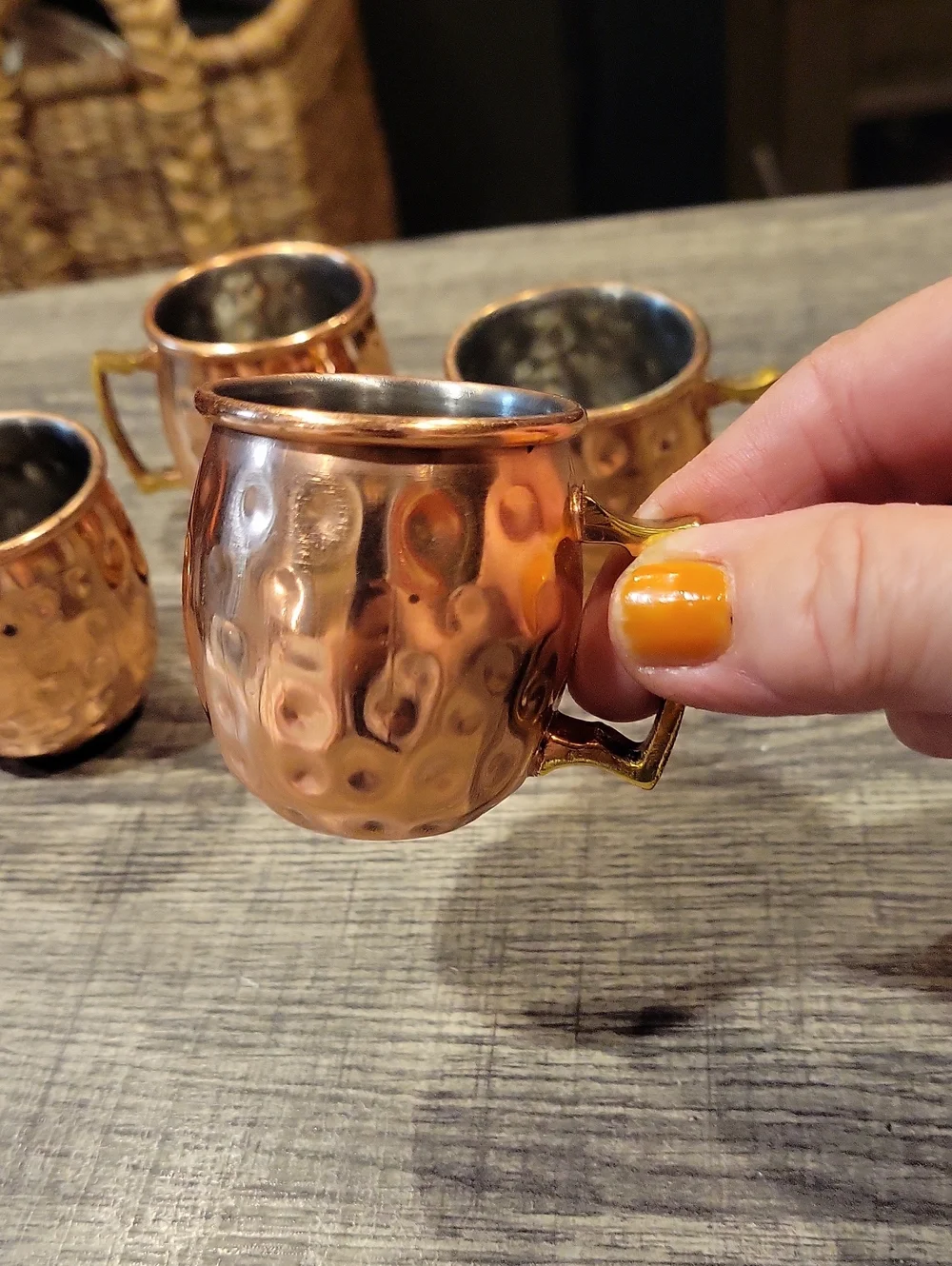 Copper Mule Shot Mugs,Mini Size,Hammered. Gorgeous! Set Of 4